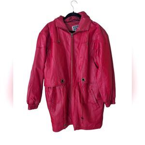 Vintage Fashion Elements 90s 80s Red Leather Jacket Size Large